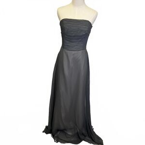Vintage Jim Hjelm Occasions Women's 10 Grey Strapless Maxi Dress Gown Back Zip